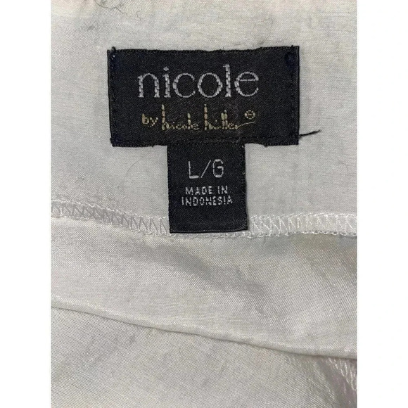 Embroidered Floral Peasant Blouse Top NICOLE Miller Sz Large White Silk/Cotton - Picture 6 of 16